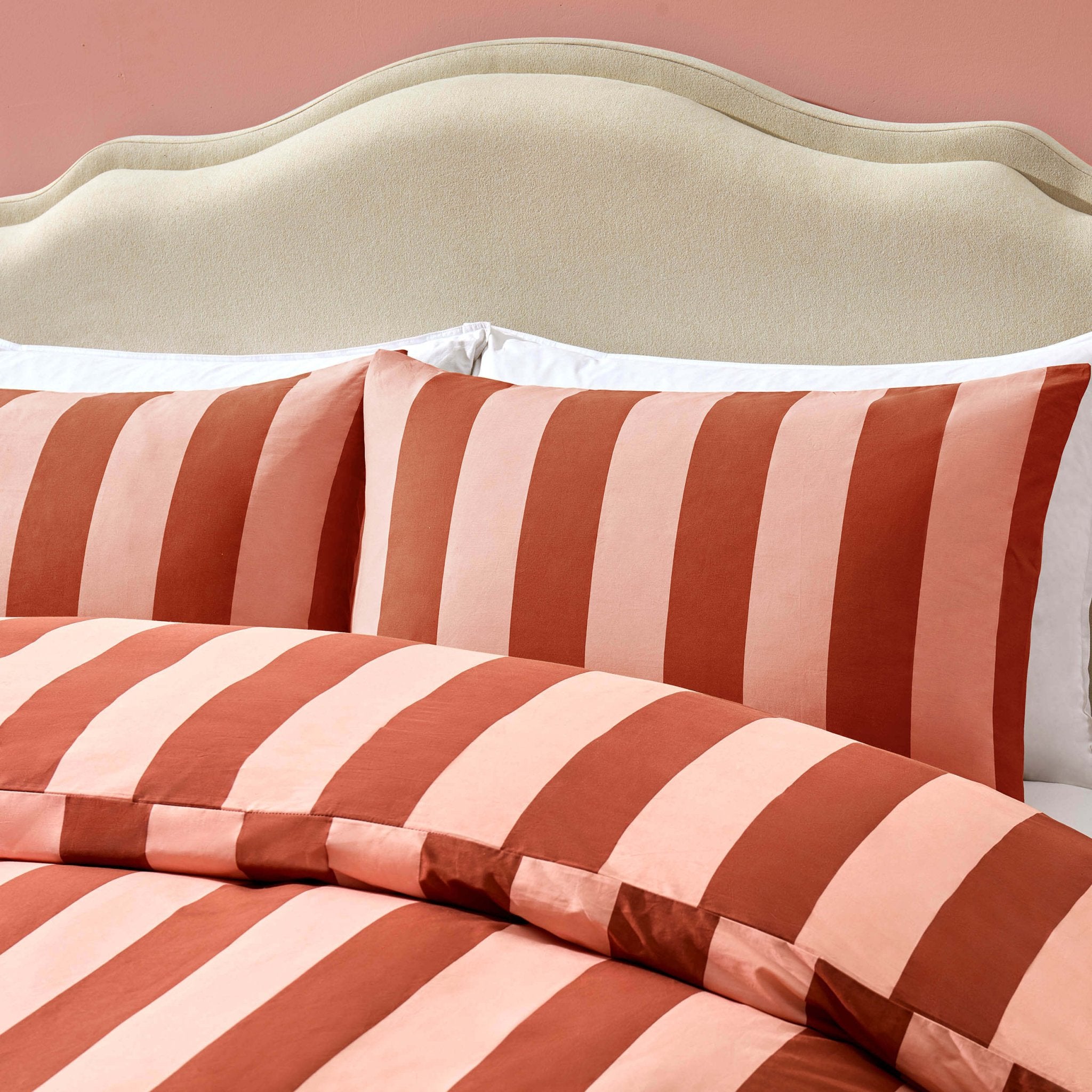 Dusklia - Livia 100% Cotton Tonal Stripe Duvet Cover & Pillowcase Set - Pink