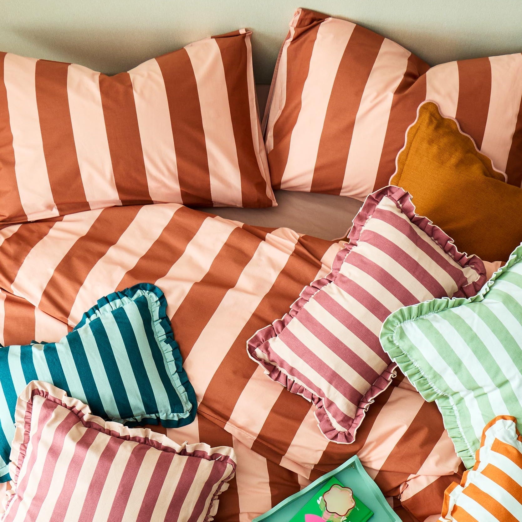 Dusklia - Livia 100% Cotton Tonal Stripe Duvet Cover & Pillowcase Set - Pink