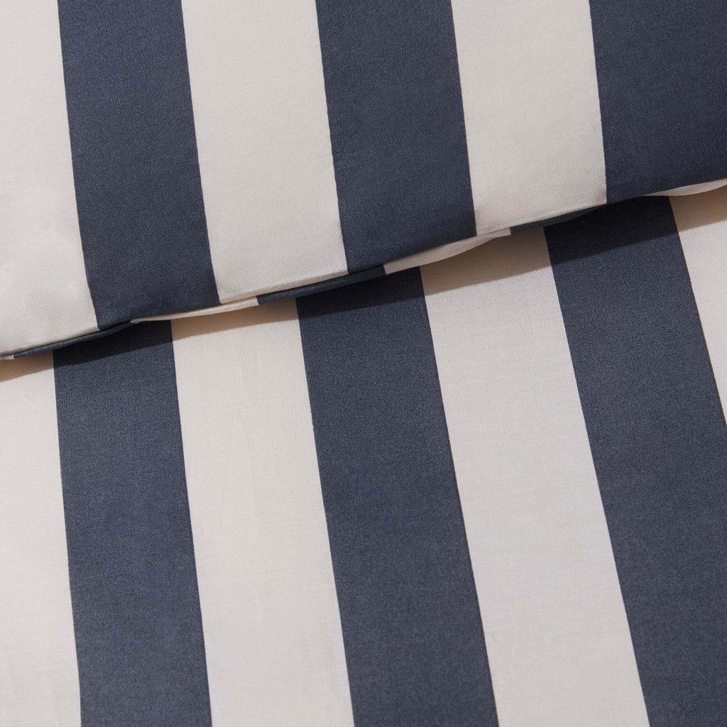 Dusklia - Livia 100% Cotton Wide Printed Stripe Duvet Cover Set - Slate Blue