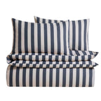 Dusklia - Livia 100% Cotton Wide Printed Stripe Duvet Cover Set - Slate Blue
