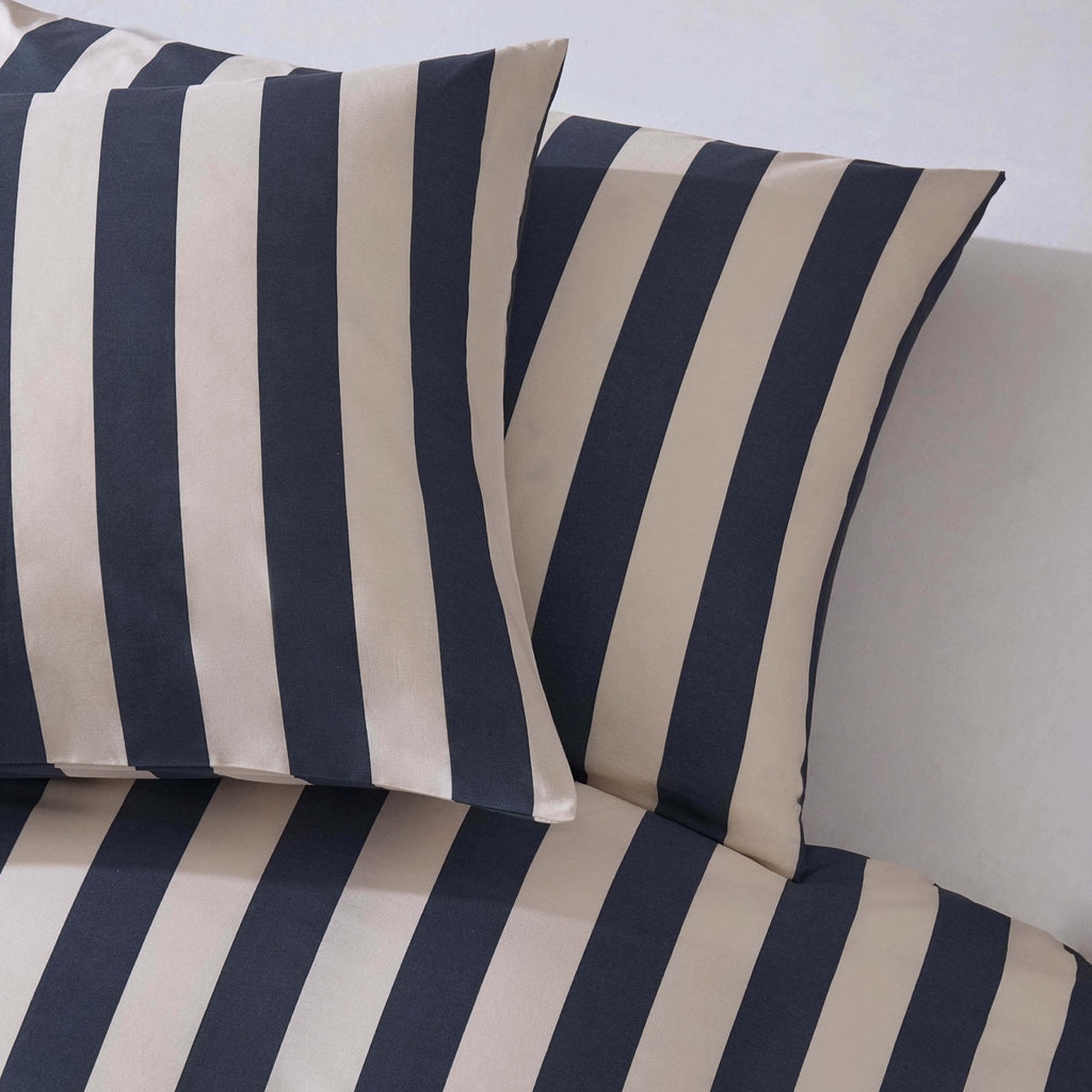 Dusklia - Livia 100% Cotton Wide Printed Stripe Duvet Cover Set - Slate Blue