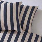 Dusklia - Livia 100% Cotton Wide Printed Stripe Duvet Cover Set - Slate Blue