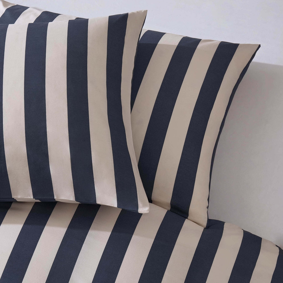 Dusklia - Livia 100% Cotton Wide Printed Stripe Duvet Cover Set - Slate Blue