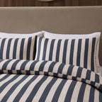 Dusklia - Livia 100% Cotton Wide Printed Stripe Duvet Cover Set - Slate Blue