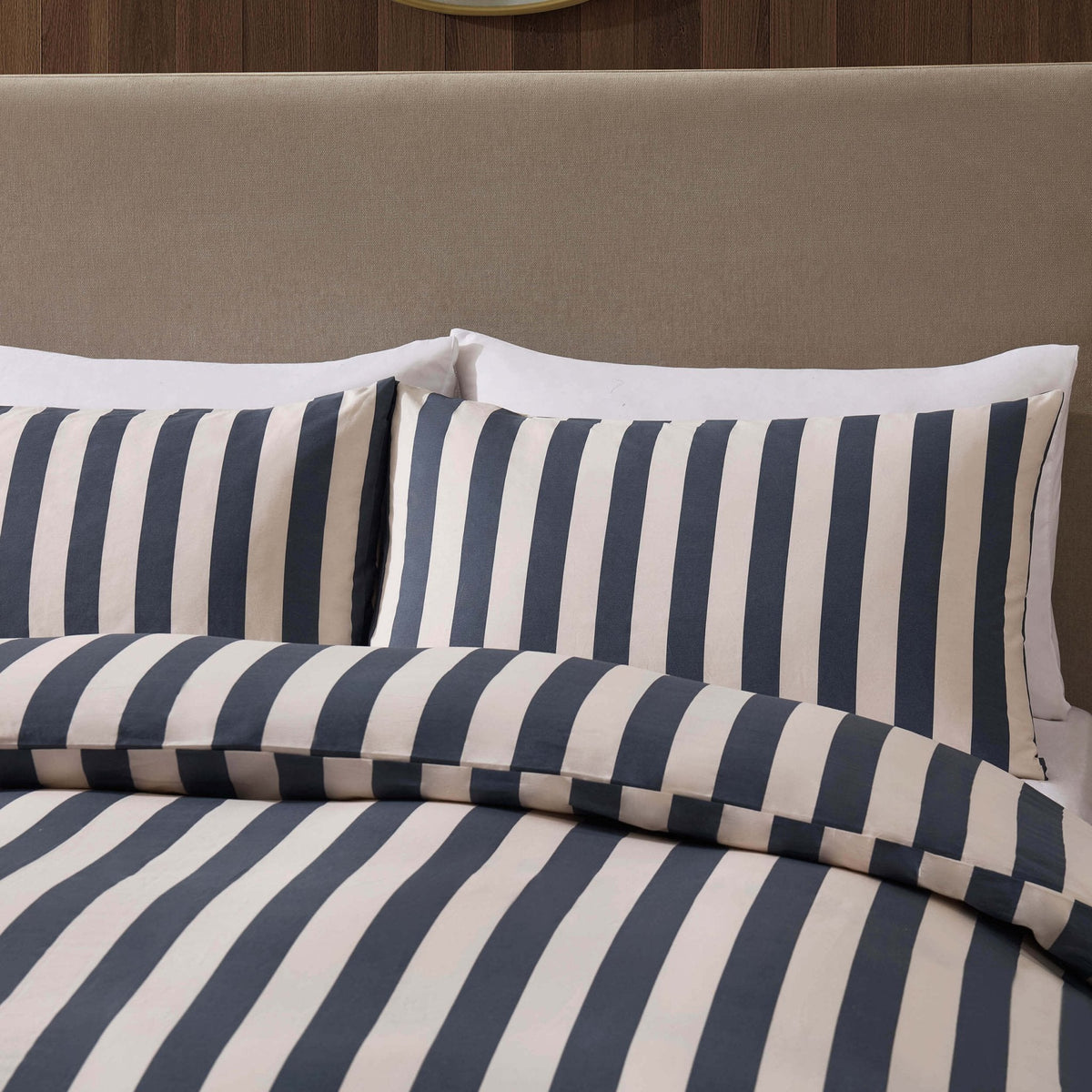 Dusklia - Livia 100% Cotton Wide Printed Stripe Duvet Cover Set - Slate Blue
