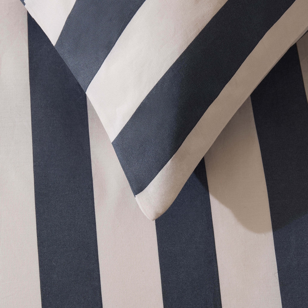 Dusklia - Livia 100% Cotton Wide Printed Stripe Duvet Cover Set - Slate Blue