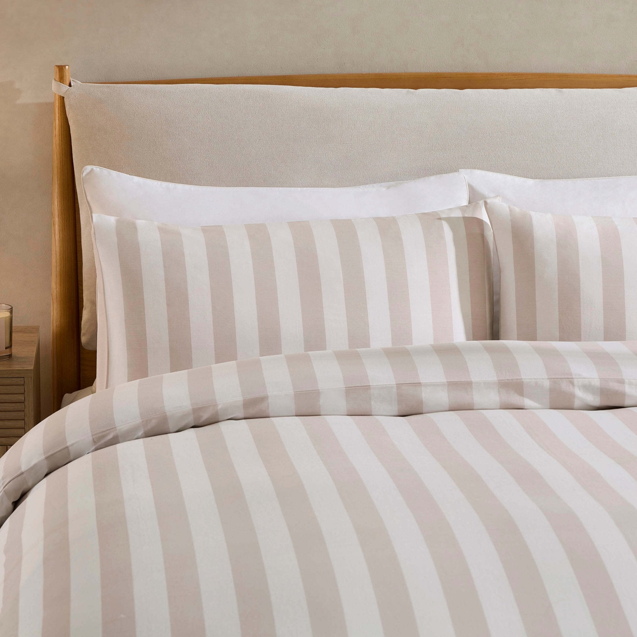 Dusklia - Livia 100% Cotton Wide Printed Stripe Duvet Cover & Pillowcase Set - Natural