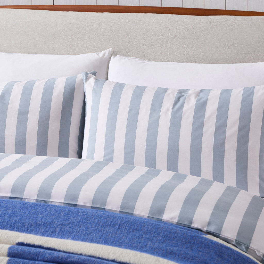 Dusklia - Livia 100% Cotton Wide Printed Stripe Duvet Cover & Pillowcase Set - French Blue