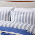 Dusklia - Livia 100% Cotton Wide Printed Stripe Duvet Cover & Pillowcase Set - French Blue