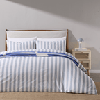 Dusklia - Livia 100% Cotton Wide Printed Stripe Duvet Cover & Pillowcase Set - French Blue