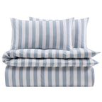 Dusklia - Livia 100% Cotton Wide Printed Stripe Duvet Cover & Pillowcase Set - French Blue