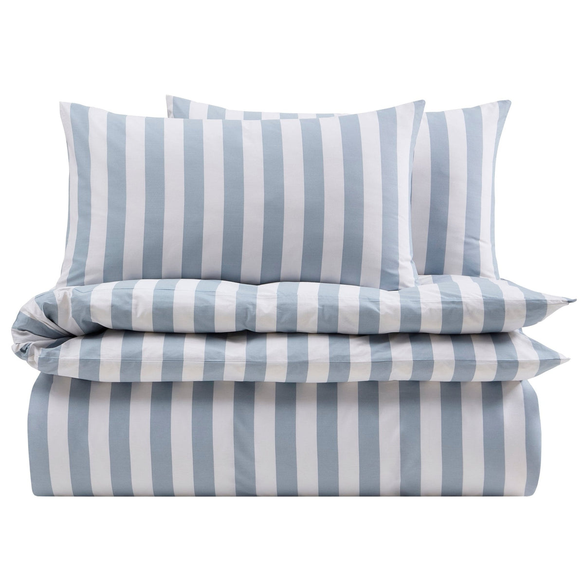 Dusklia - Livia 100% Cotton Wide Printed Stripe Duvet Cover & Pillowcase Set - French Blue