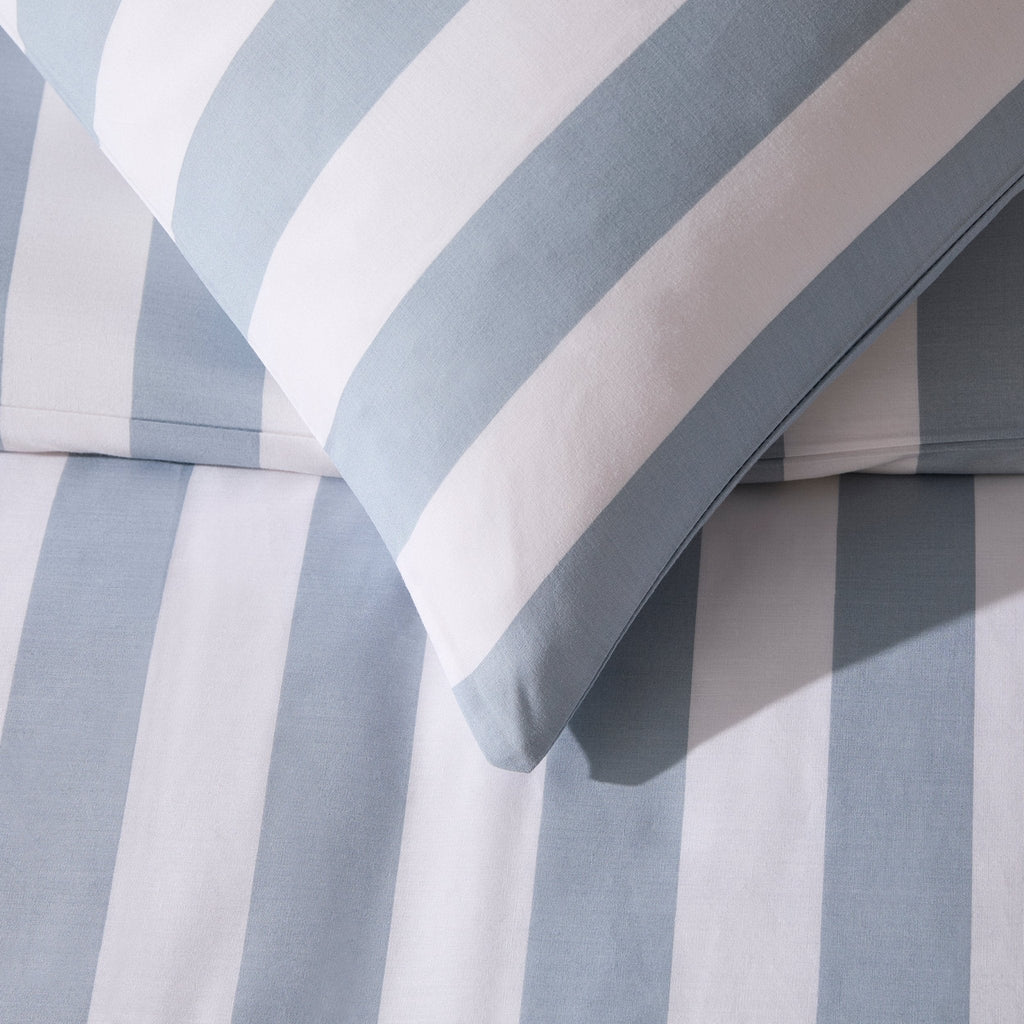Dusklia - Livia 100% Cotton Wide Printed Stripe Duvet Cover & Pillowcase Set - French Blue