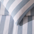 Dusklia - Livia 100% Cotton Wide Printed Stripe Duvet Cover & Pillowcase Set - French Blue