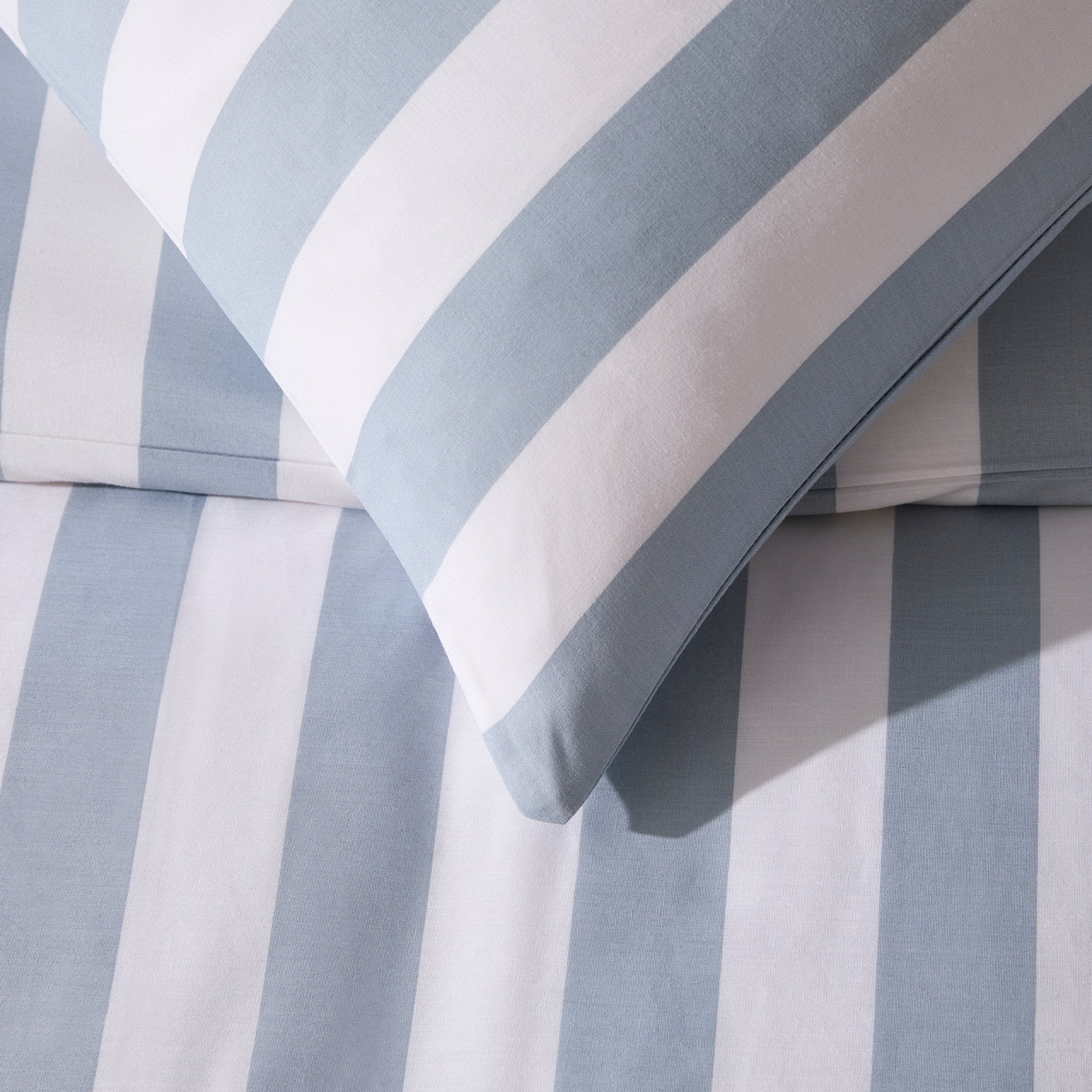 Dusklia - Livia 100% Cotton Wide Printed Stripe Duvet Cover & Pillowcase Set - French Blue