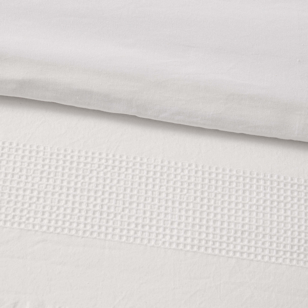 Dusklia - Logan 100% Cotton Waffle Stripe Duvet Cover & Pillowcase Set - White