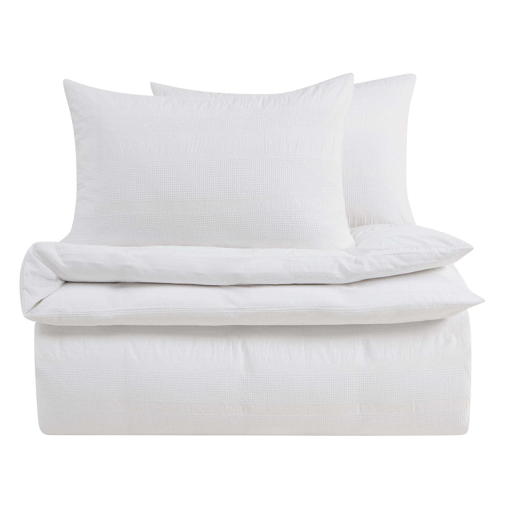 Dusklia - Logan 100% Cotton Waffle Stripe Duvet Cover & Pillowcase Set - White