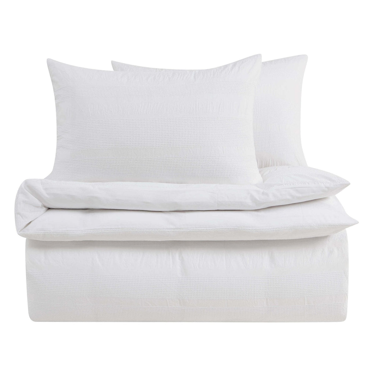 Dusklia - Logan 100% Cotton Waffle Stripe Duvet Cover & Pillowcase Set - White