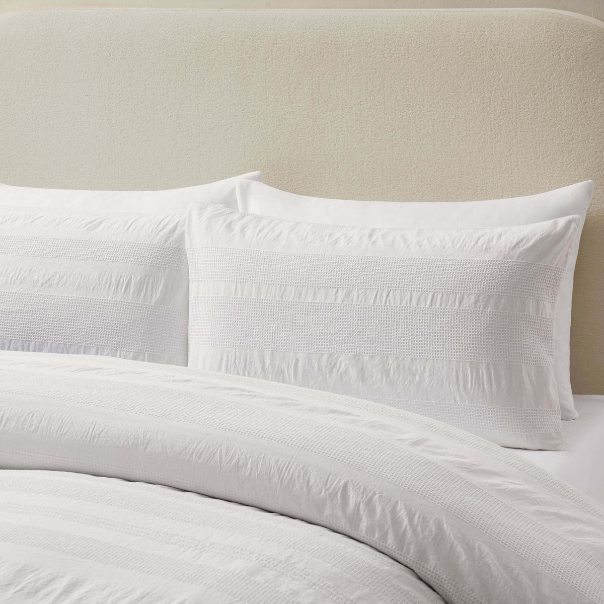 Dusklia - Logan 100% Cotton Waffle Stripe Duvet Cover & Pillowcase Set - White