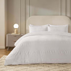 Dusklia - Logan 100% Cotton Waffle Stripe Duvet Cover & Pillowcase Set - White
