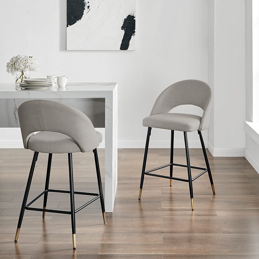 Dusklia - Lola Set of 2 Barstools - Linen Look - Stone Grey