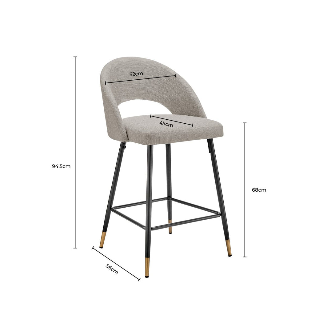 Dusklia - Lola Set of 2 Barstools - Linen Look - Stone Grey