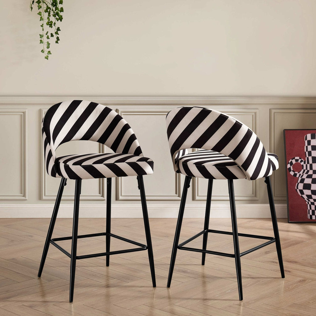 Dusklia - Lola Set of 2 Barstools - Mono Stripe