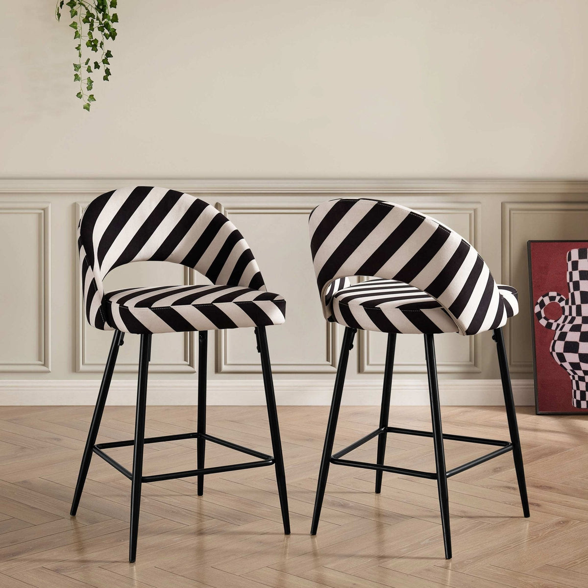 Dusklia - Lola Set of 2 Barstools - Mono Stripe