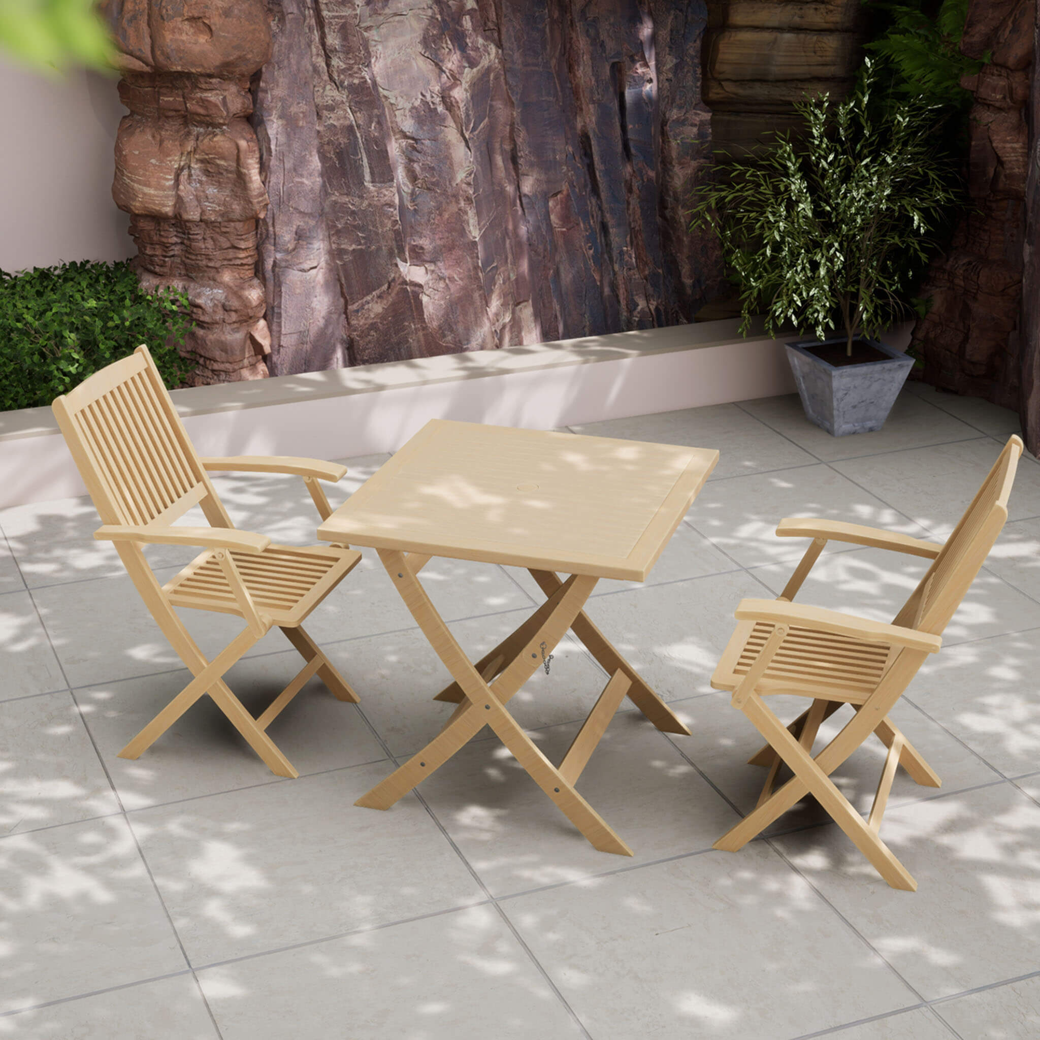 Dusklia - London Outdoor 2 Seater Square Folding Bistro Table and Chairs - Natural