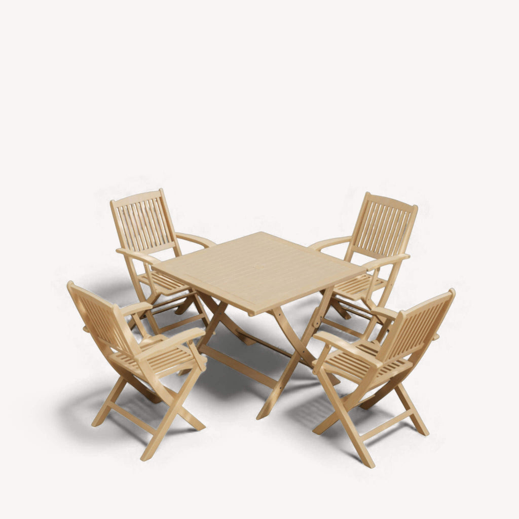 Dusklia - London Outdoor 4 Seater Square Folding Bistro Table and Chairs - Natural