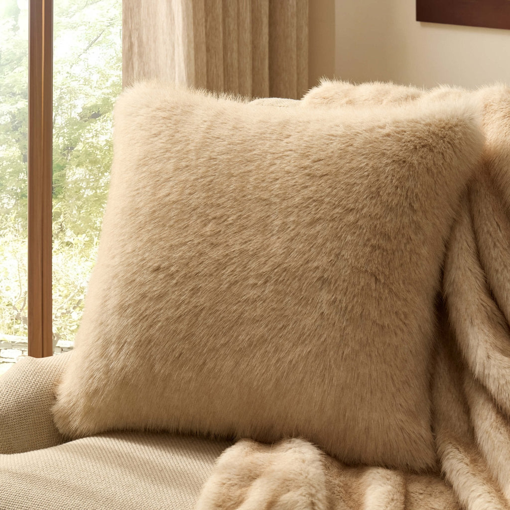 Dusklia - Long Faux Fur Sofa Cushion Cover - Natural