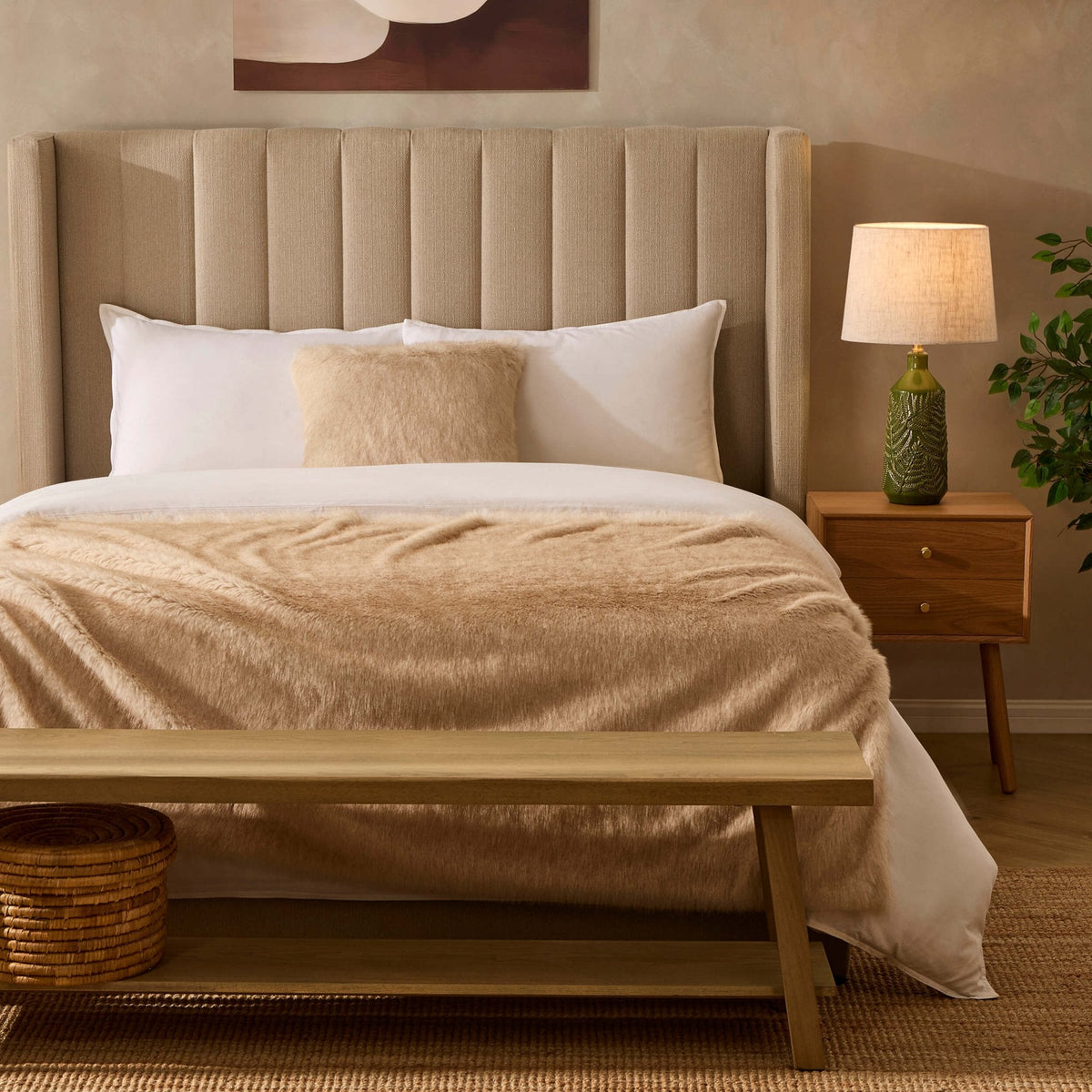 Dusklia - Long Faux Fur Cushion Cover - Natural