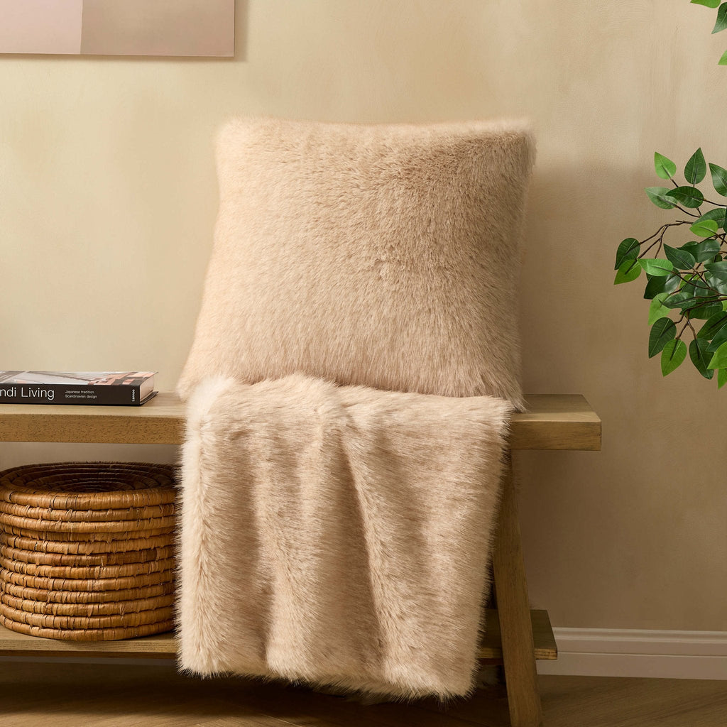 Dusklia - Long Faux Fur Cushion Cover - Natural