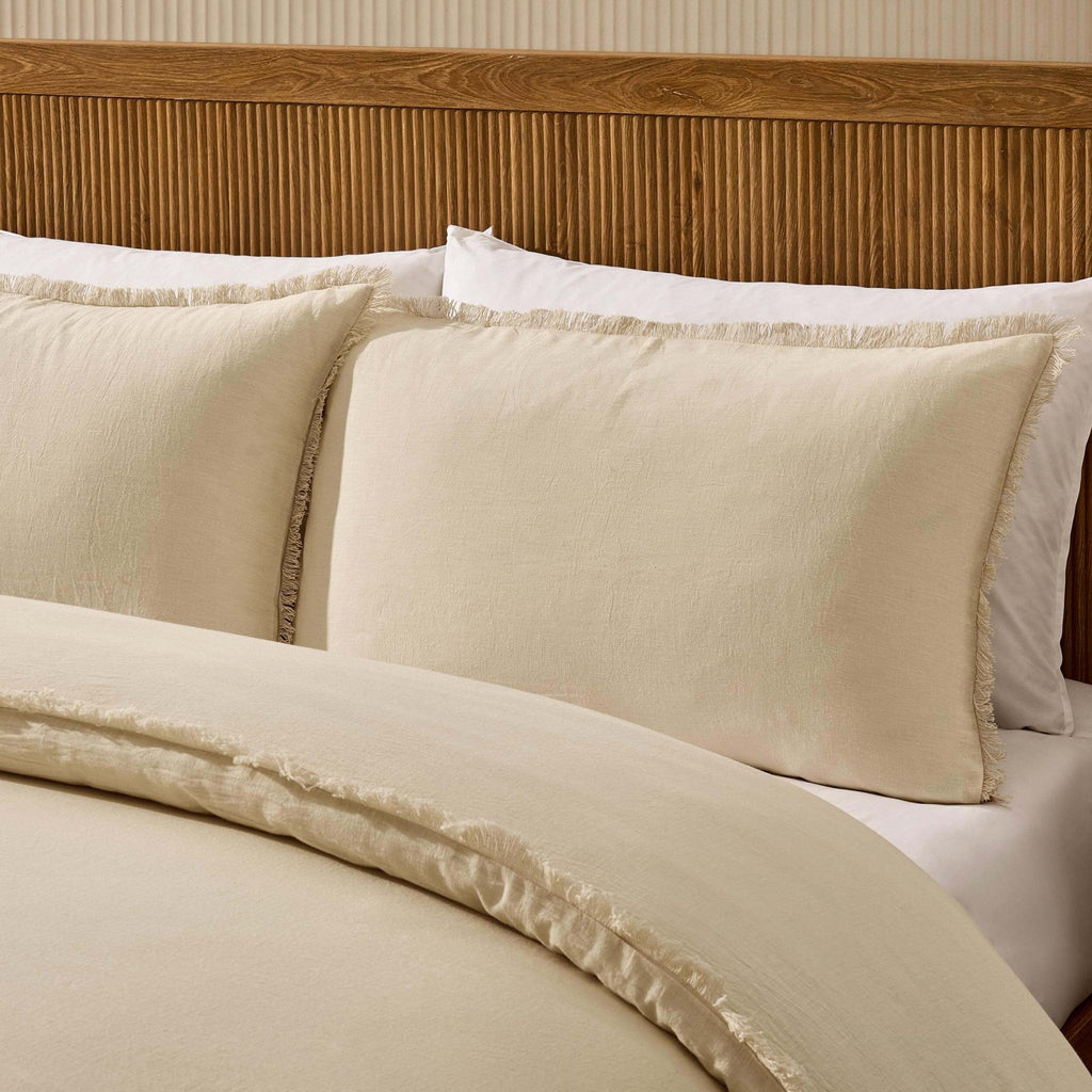 Dusklia - Lora Linen Blend Frayed Edge Duvet Cover & Pillowcase Set - Natural