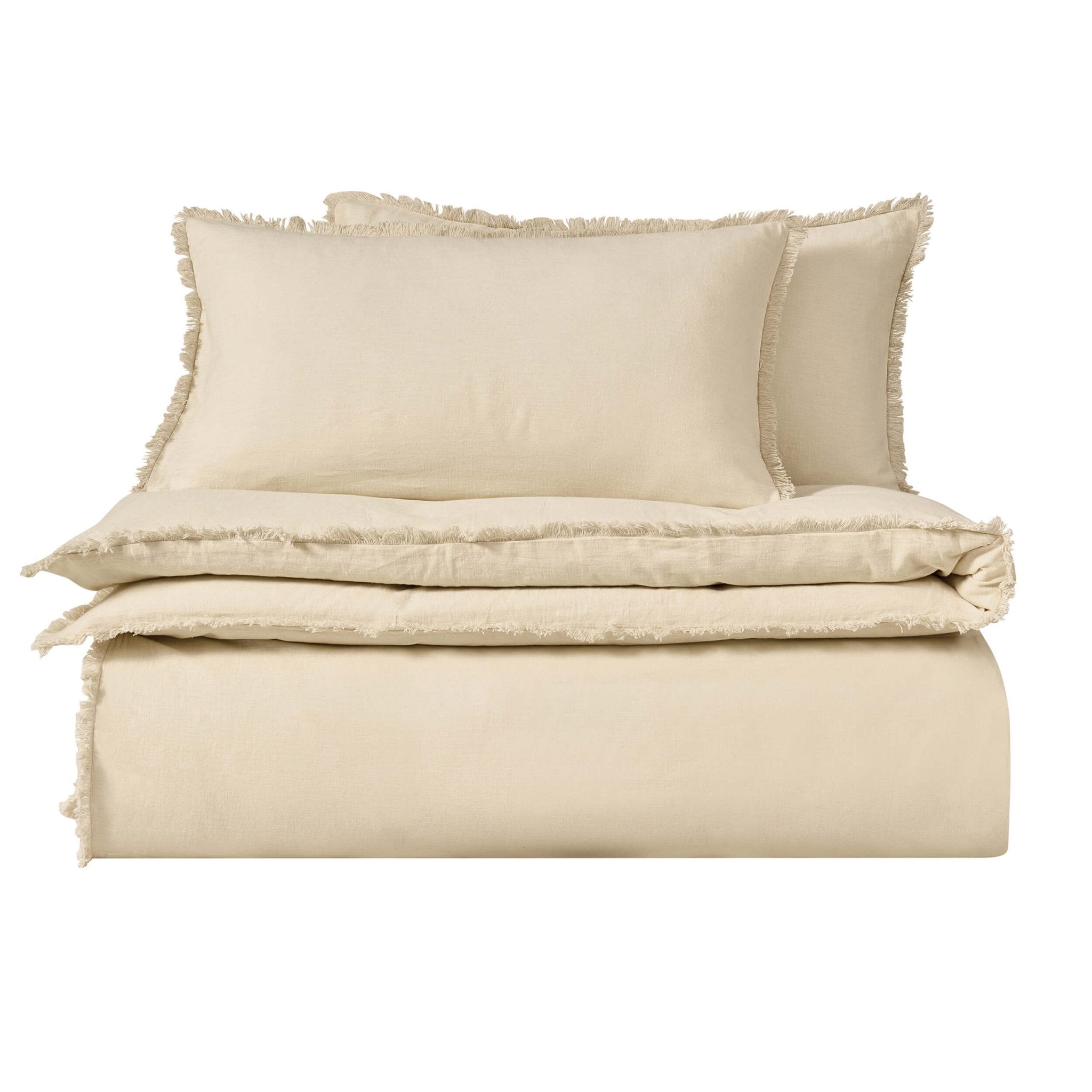 Dusklia - Lora Linen Blend Frayed Edge Duvet Cover & Pillowcase Set - Natural