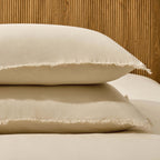 Dusklia - Lora Linen Blend Frayed Edge Duvet Cover & Pillowcase Set - Natural