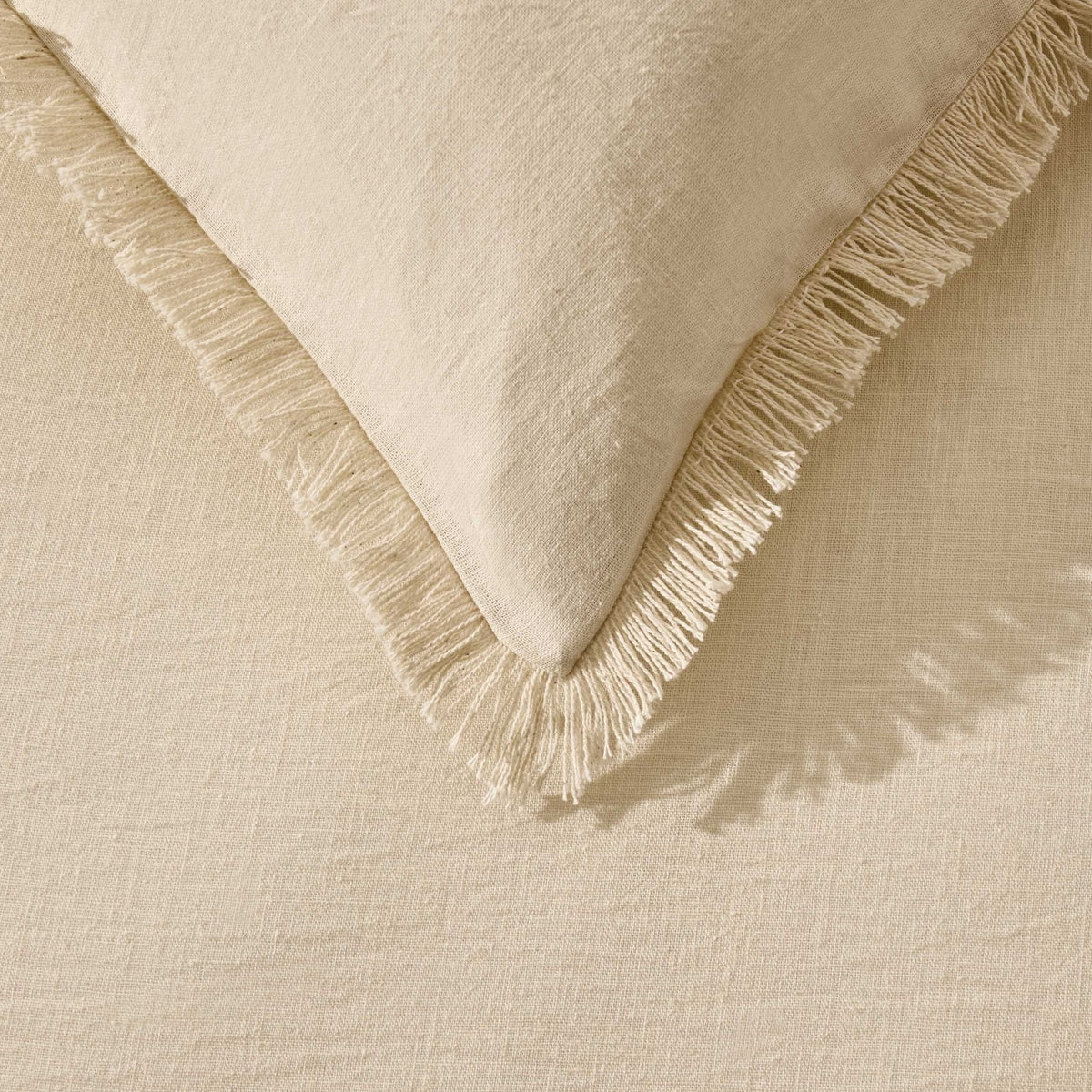 Dusklia - Lora Linen Blend Frayed Edge Duvet Cover & Pillowcase Set - Natural