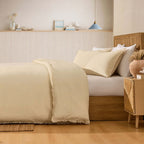 Dusklia - Lora Linen Blend Frayed Edge Duvet Cover & Pillowcase Set - Natural