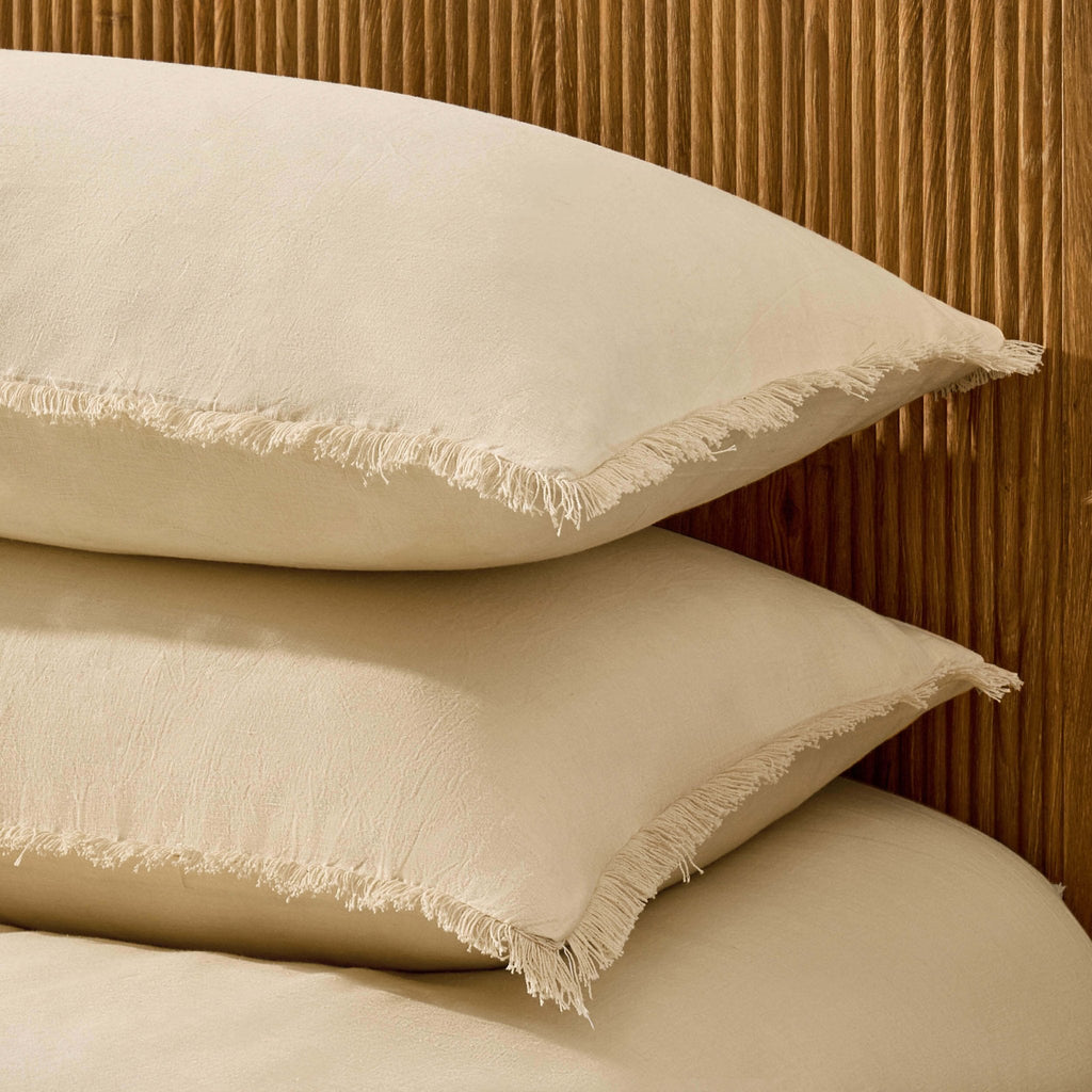 Dusklia - Lora Linen Blend Frayed Edge Duvet Cover & Pillowcase Set - Natural