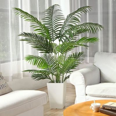 Lot de 2 Plantes Artificielles Deco Areca Palmier 150cm Fausse Plante Interieur Exterieur en Pot Plastique Salon Balcon Verte Déco