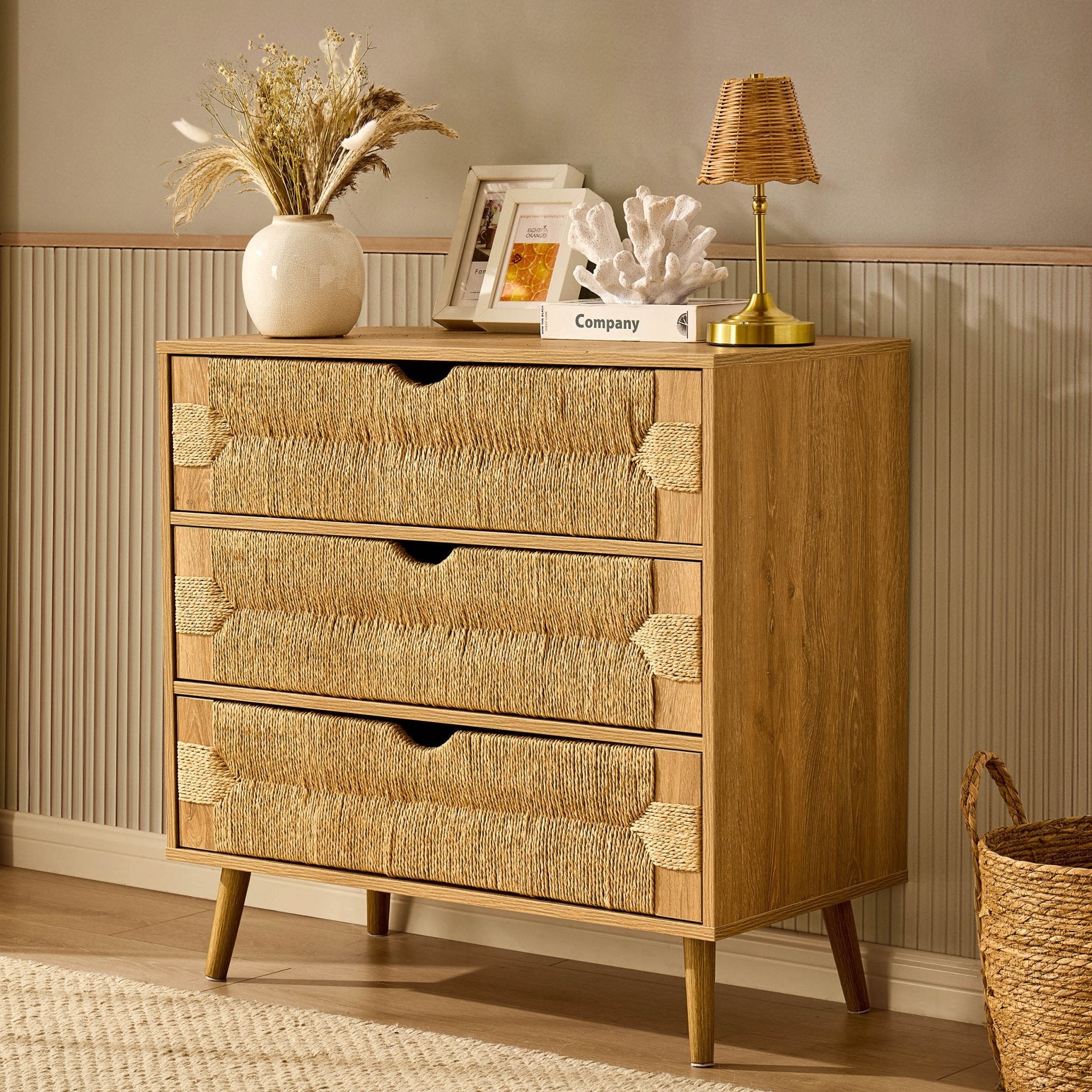 Dusklia - Lottie Woven 3 Drawer Chest - Light Wood