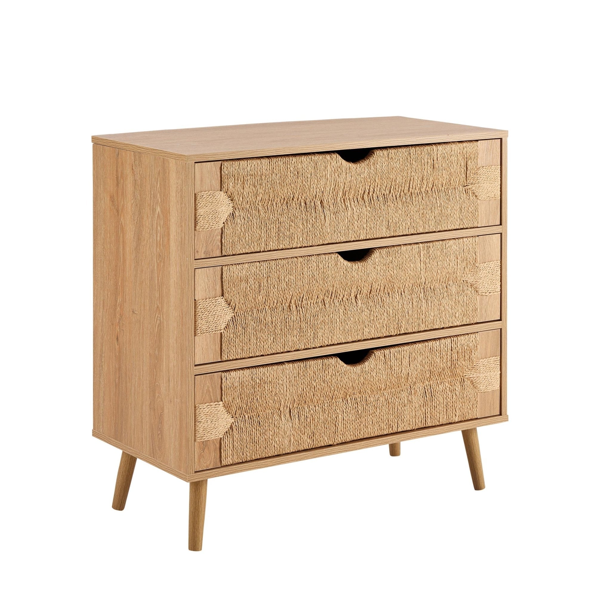 Dusklia - Lottie Woven 3 Drawer Chest - Light Wood