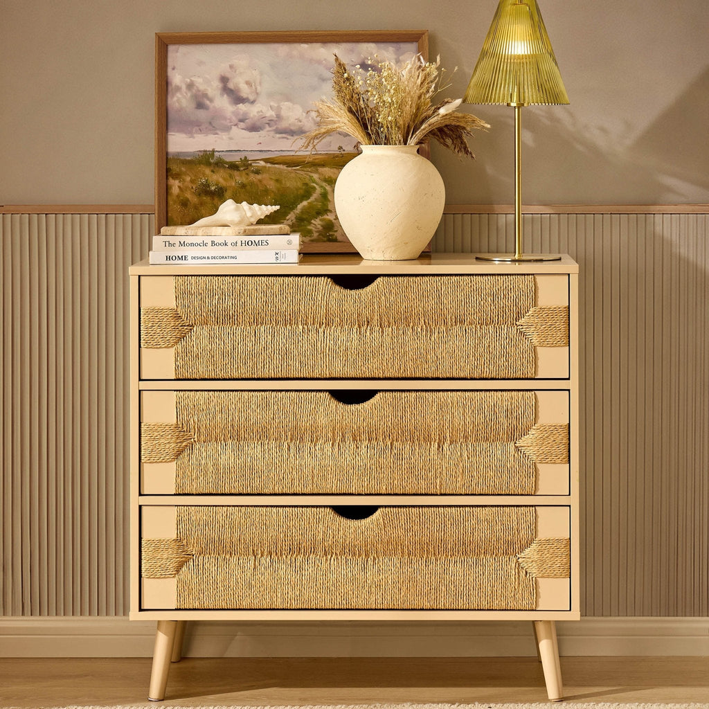 Dusklia - Lottie Woven 3 Drawer Chest - Sand