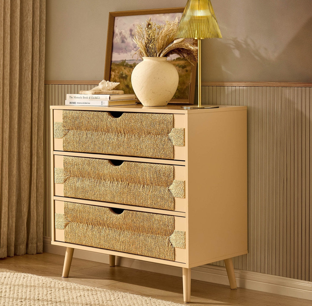 Dusklia - Lottie Woven 3 Drawer Chest - Sand