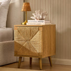 Dusklia - Lottie Woven Bedside Table with Door - Light Wood