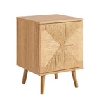 Dusklia - Lottie Woven Bedside Table with Door - Light Wood
