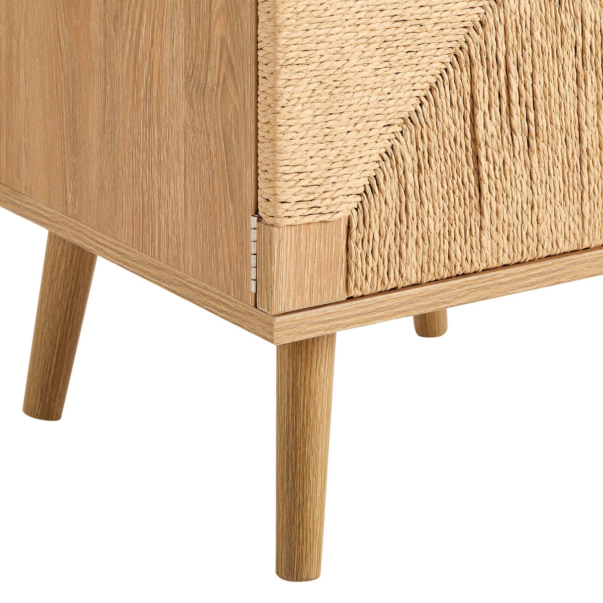 Dusklia - Lottie Woven Bedside Table with Door - Light Wood