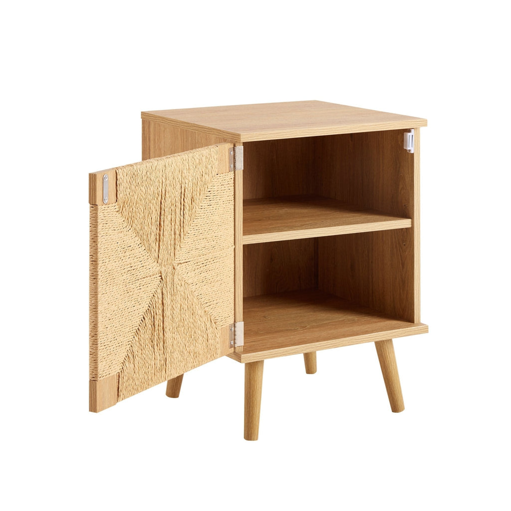 Dusklia - Lottie Woven Bedside Table with Door - Light Wood