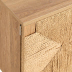 Dusklia - Lottie Woven Bedside Table with Door - Light Wood