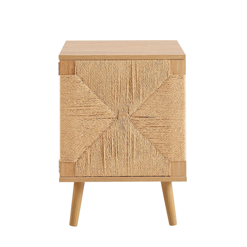 Dusklia - Lottie Woven Bedside Table with Door - Light Wood